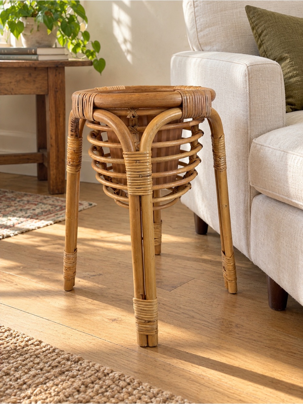 Rattan Plant Stand Boho Wicker Planter Holder Bohemian Home Decor 70s style